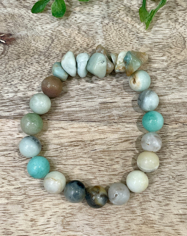 Natural Amazonite and Stone Bead Bracelet