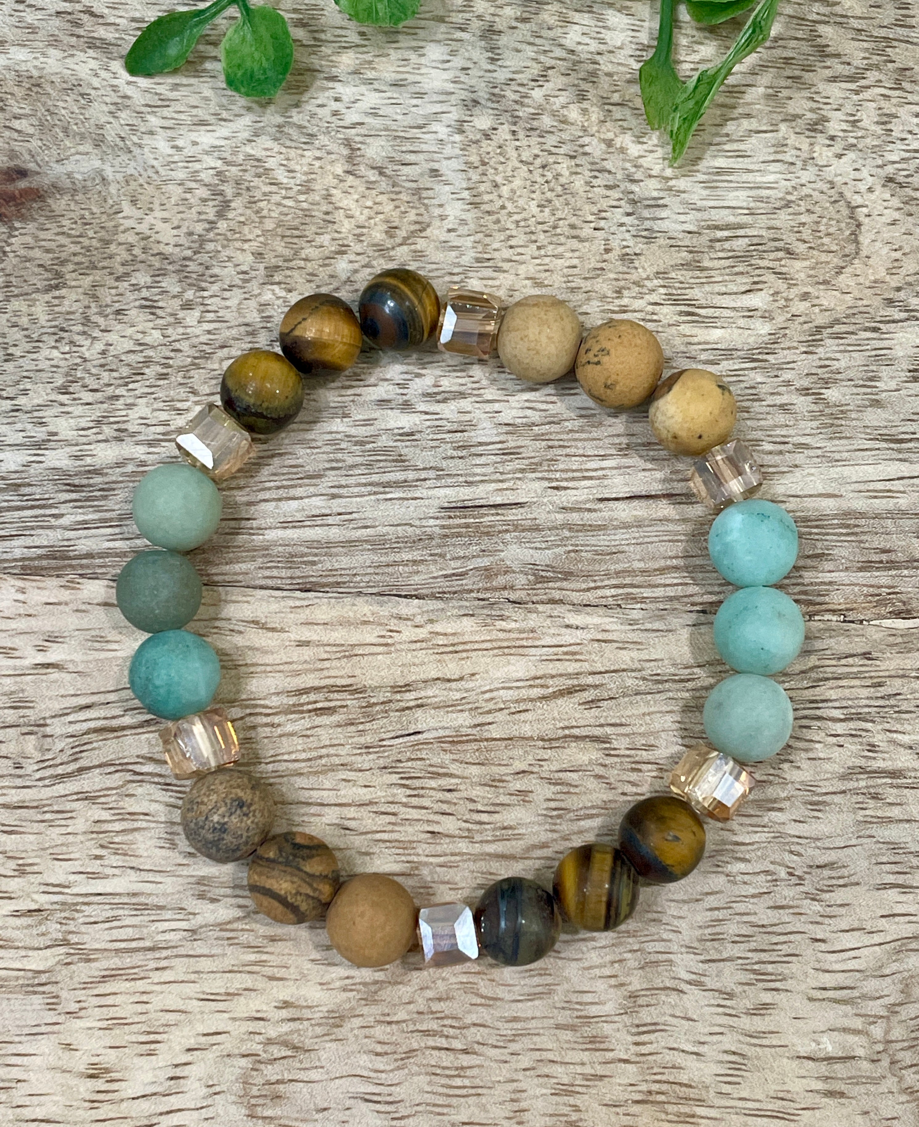 Natural Stone and Glass Bead Bracelet