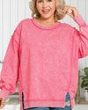 Cozy State of Mind Acid Washed French Terry Sweatshirt in Fuchsia - Curvy