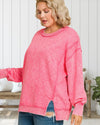 Cozy State of Mind Acid Washed French Terry Sweatshirt in Fuchsia - Curvy
