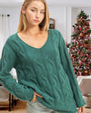 Felicity V-Neck Cable Sweater in Pine Green