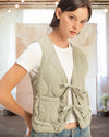 Vivienne Quilted Vest with Bow Tie Front in Sage Green
