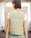 Vivienne Quilted Vest with Bow Tie Front in Sage Green
