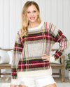 Lauren Festive Plaid Pullover Sweater in Ivory - Curvy