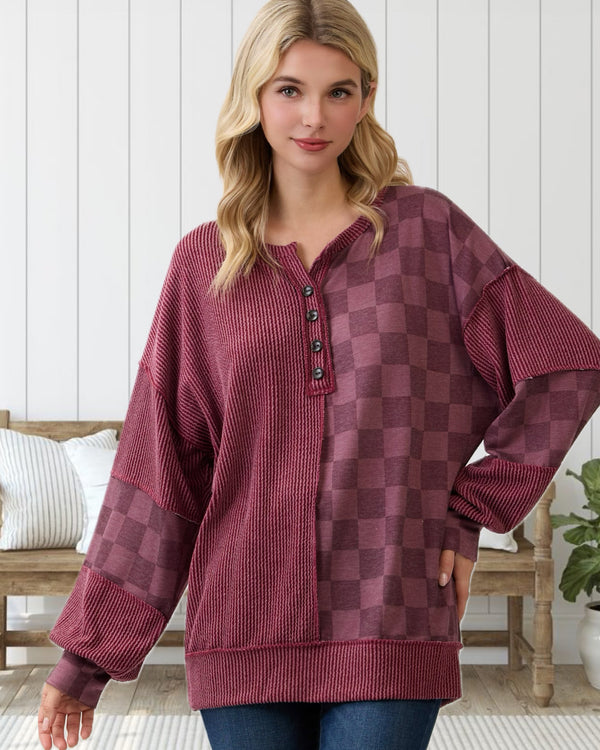 Check it Out! Henley Top in Burgundy