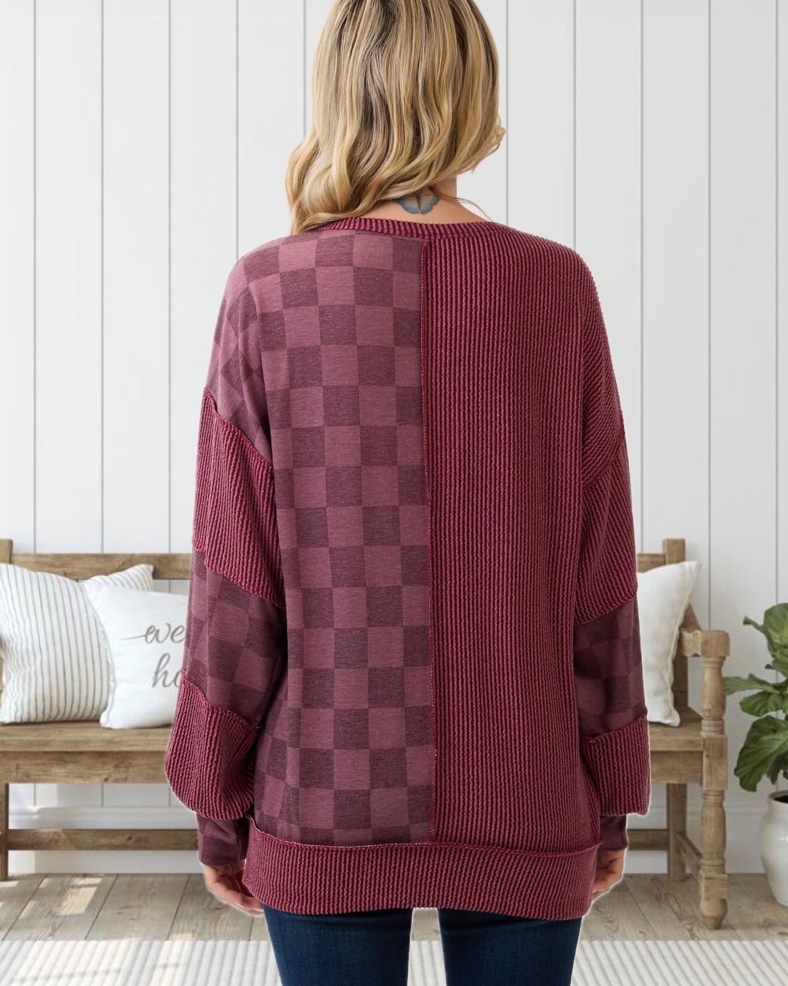 Check it Out! Henley Top in Burgundy