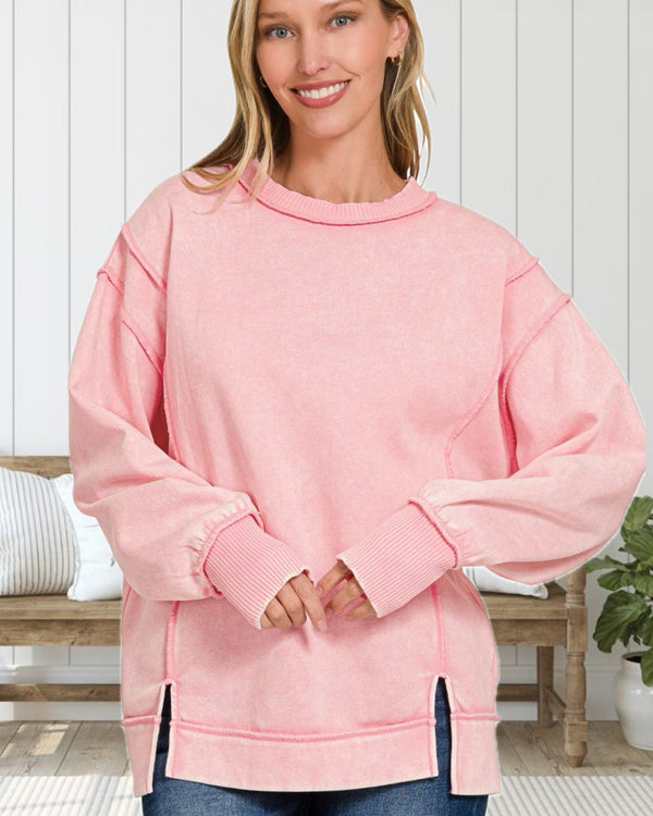 Time For Dreaming Acid Wash Fleece Sweatshirt in Pink