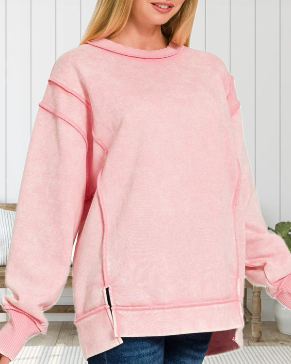 Time For Dreaming Acid Wash Fleece Sweatshirt in Pink