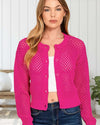 Ella Lightweight Crochet Cardigan Sweater in Hot Pink