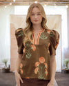 Callie Floral Puff Sleeve Blouse in Brown