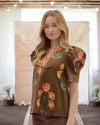 Callie Floral Puff Sleeve Blouse in Brown