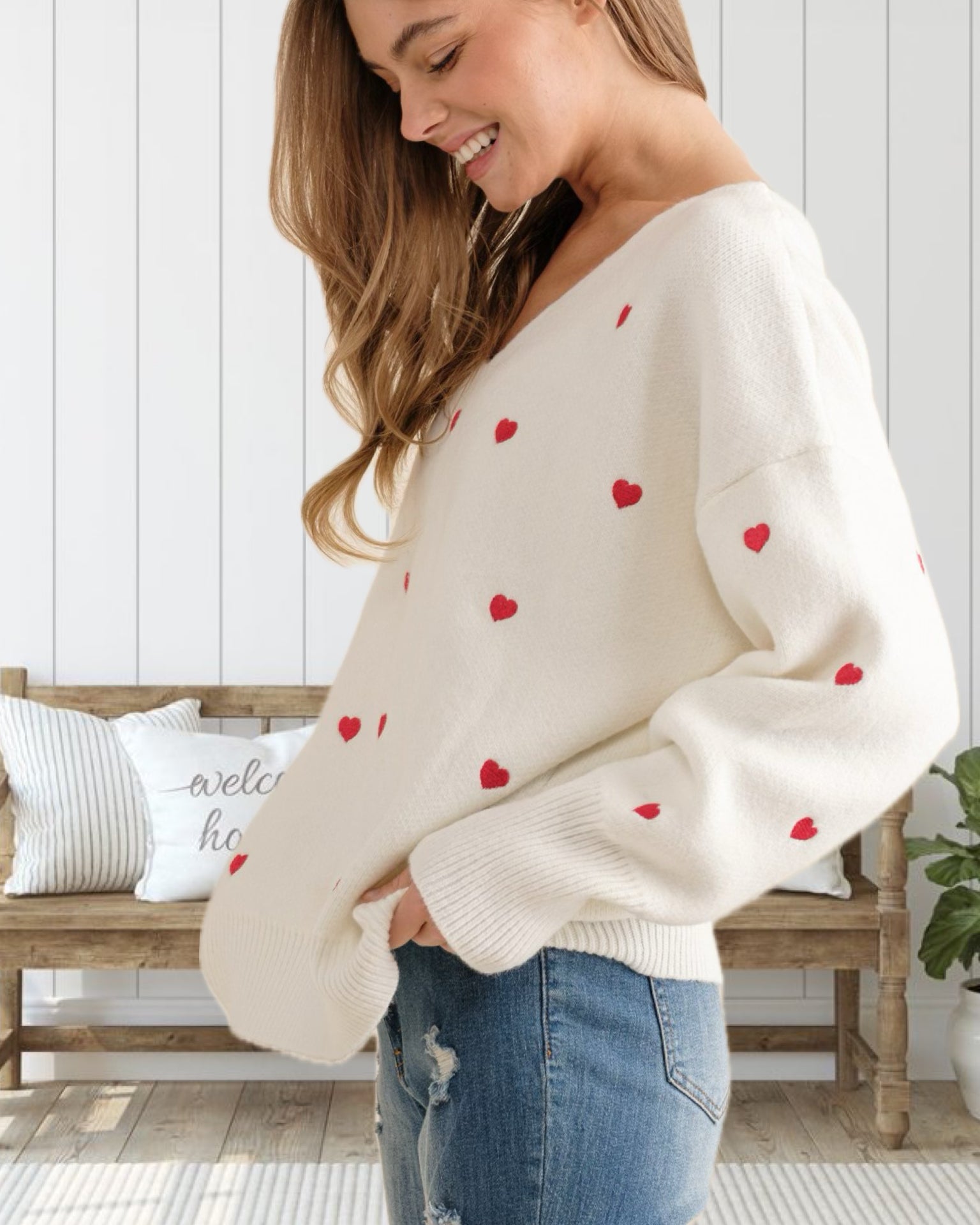Heart to Heart Embroidered Sweater in White