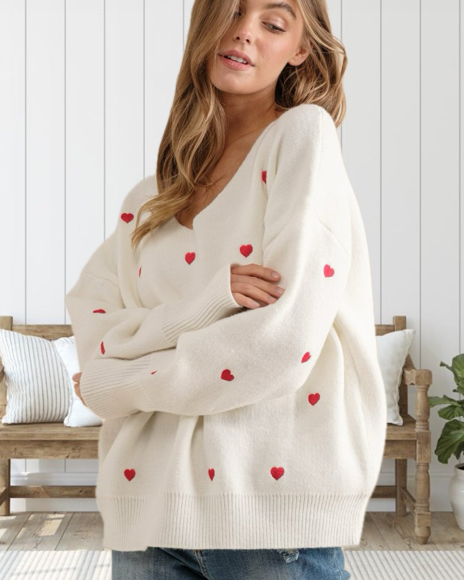 Heart to Heart Embroidered Sweater in White