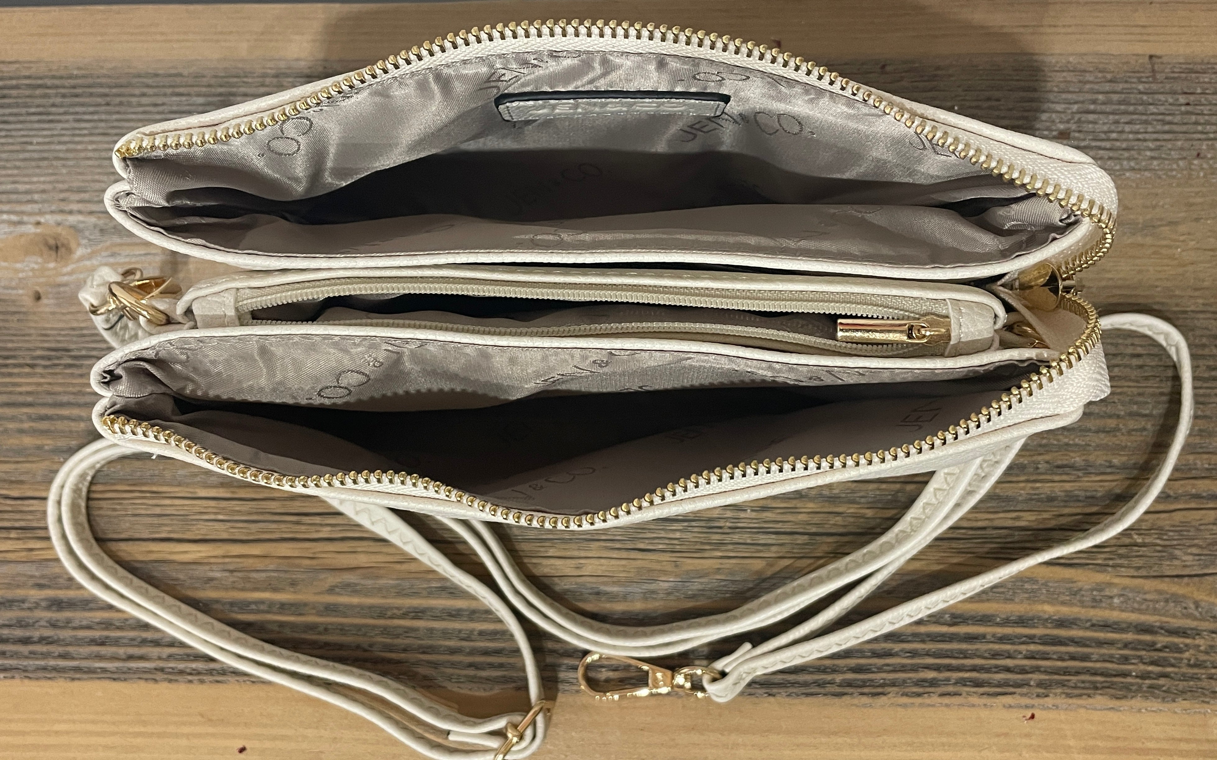 Tori Leather Three Compartment Crossbody in Ivory