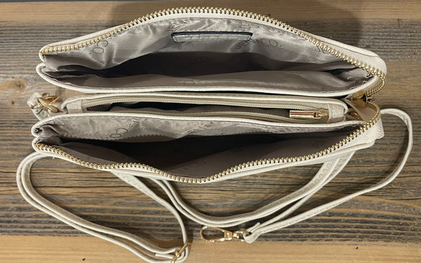 Tori Leather Three Compartment Crossbody in Ivory