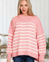 A Perfect Love Exposed Seam Striped Sweater in Pink