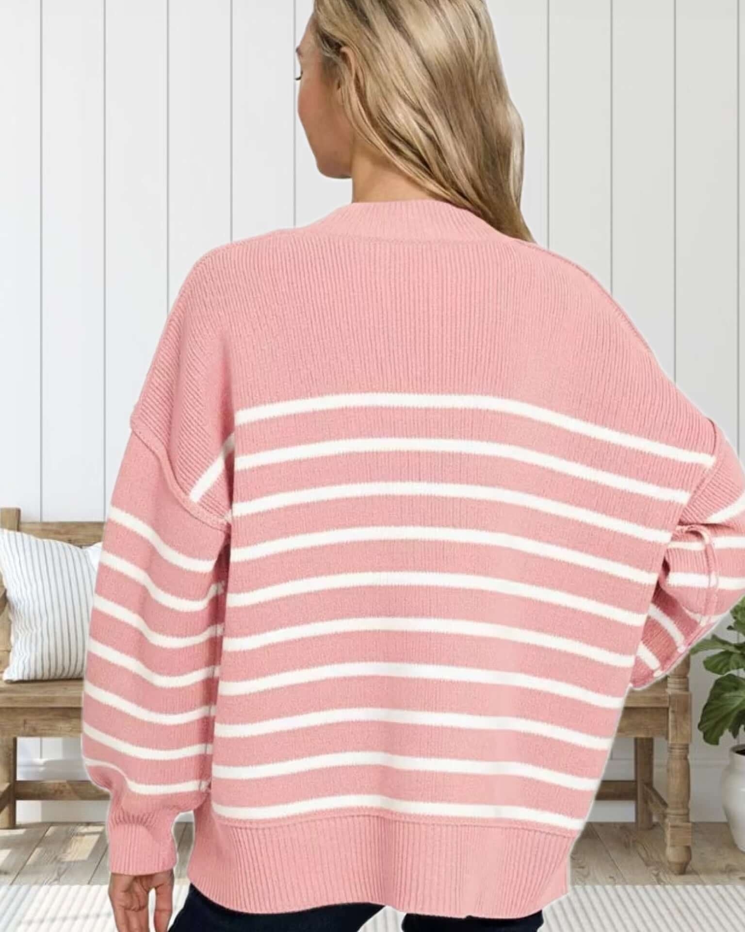 A Perfect Love Exposed Seam Striped Sweater in Pink