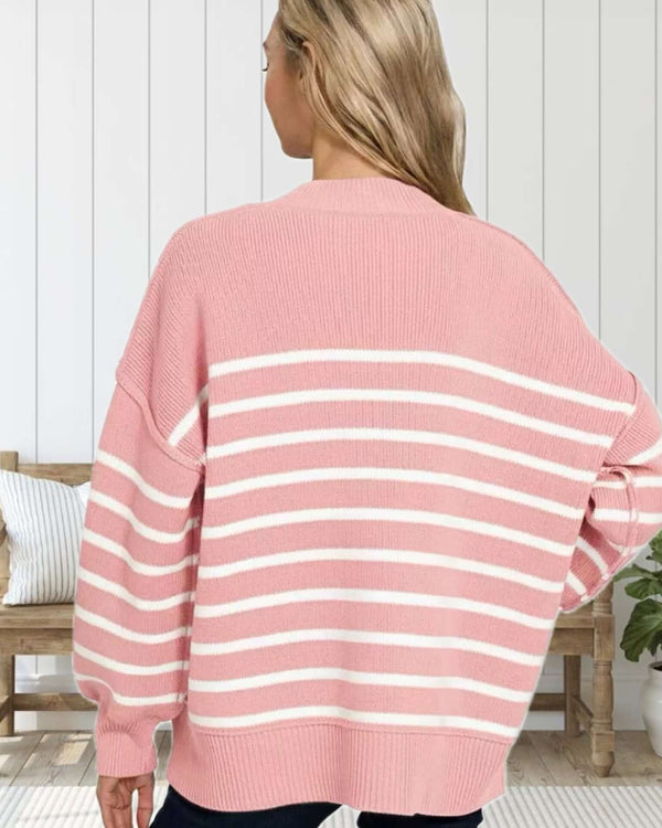 A Perfect Love Exposed Seam Striped Sweater in Pink