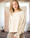 Boho Beauty Floral Eyelet Sleeve French Terry Top in Cream