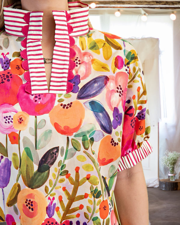 Bright and Beautiful Floral Top in Fuchsia - Curvy