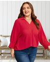 Tender Love Textured 3/4 Sleeve Blouse in Red - Curvy