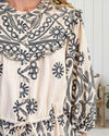 Avery Embroidery Print Textured Dress in Cream and Black