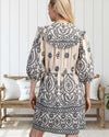 Avery Embroidery Print Textured Dress in Cream and Black