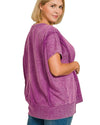 Calm, Cool, and Collected Acid Washed French Terry Pullover in Plum - Curvy