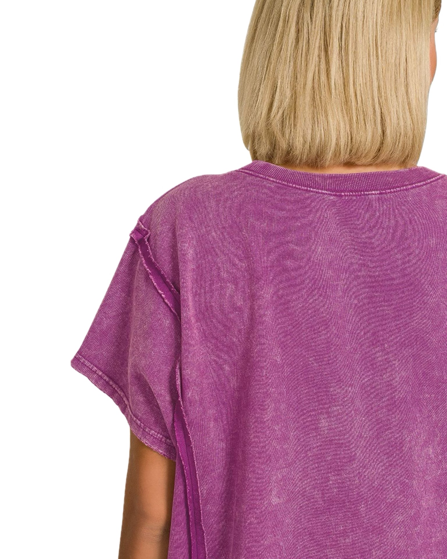 Calm, Cool, and Collected Acid Washed French Terry Pullover in Plum - Curvy