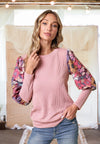 Garden Dreams Floral and Ribbed Top in Mauve