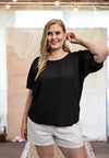 Sweeter With Time Textured Bow Tie Blouse in Black - Curvy