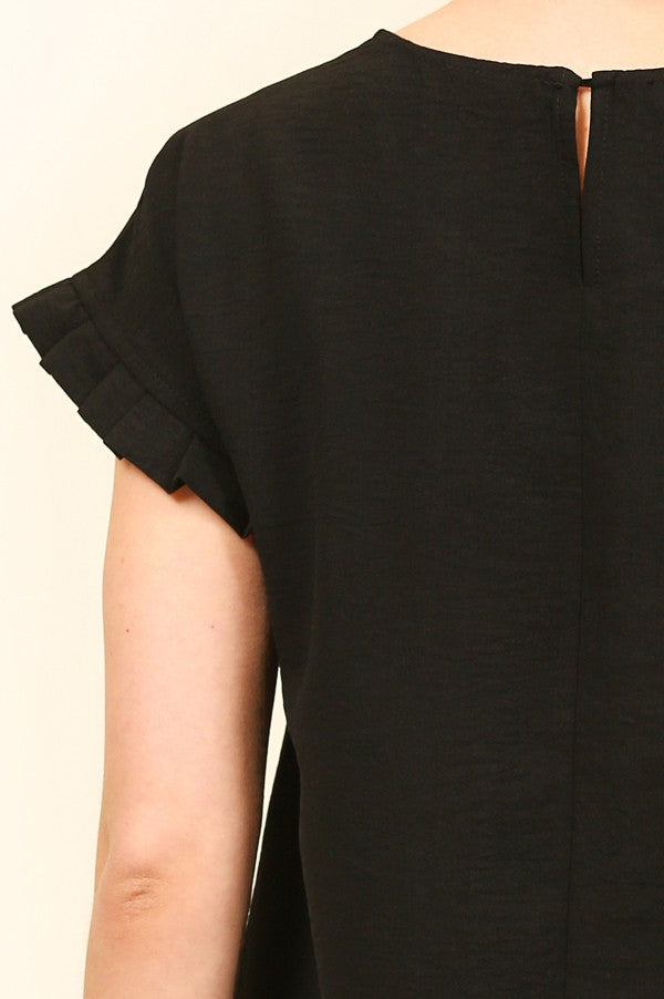 Know So Well Pleated Detail Sleeve Blouse in Black