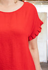 Know So Well Pleated Detail Sleeve Blouse in Red - Curvy