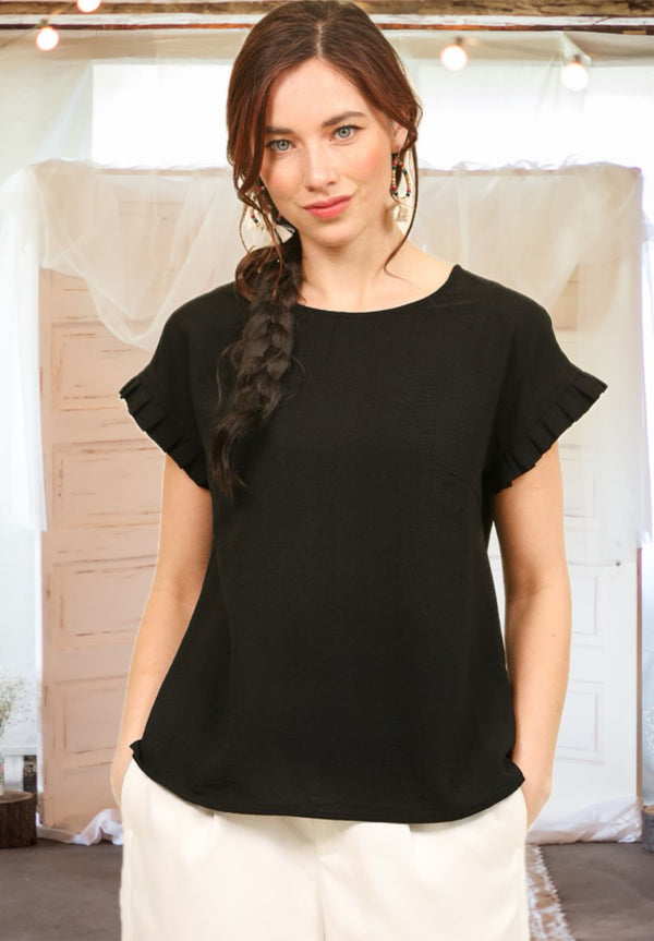 Know So Well Pleated Detail Sleeve Blouse in Black