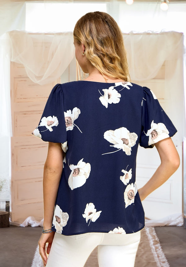 Something To Talk About Floral Blouse in Navy