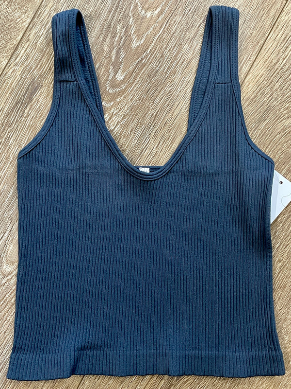 Ribbed Cropped Tank in Deep-Sea Blue