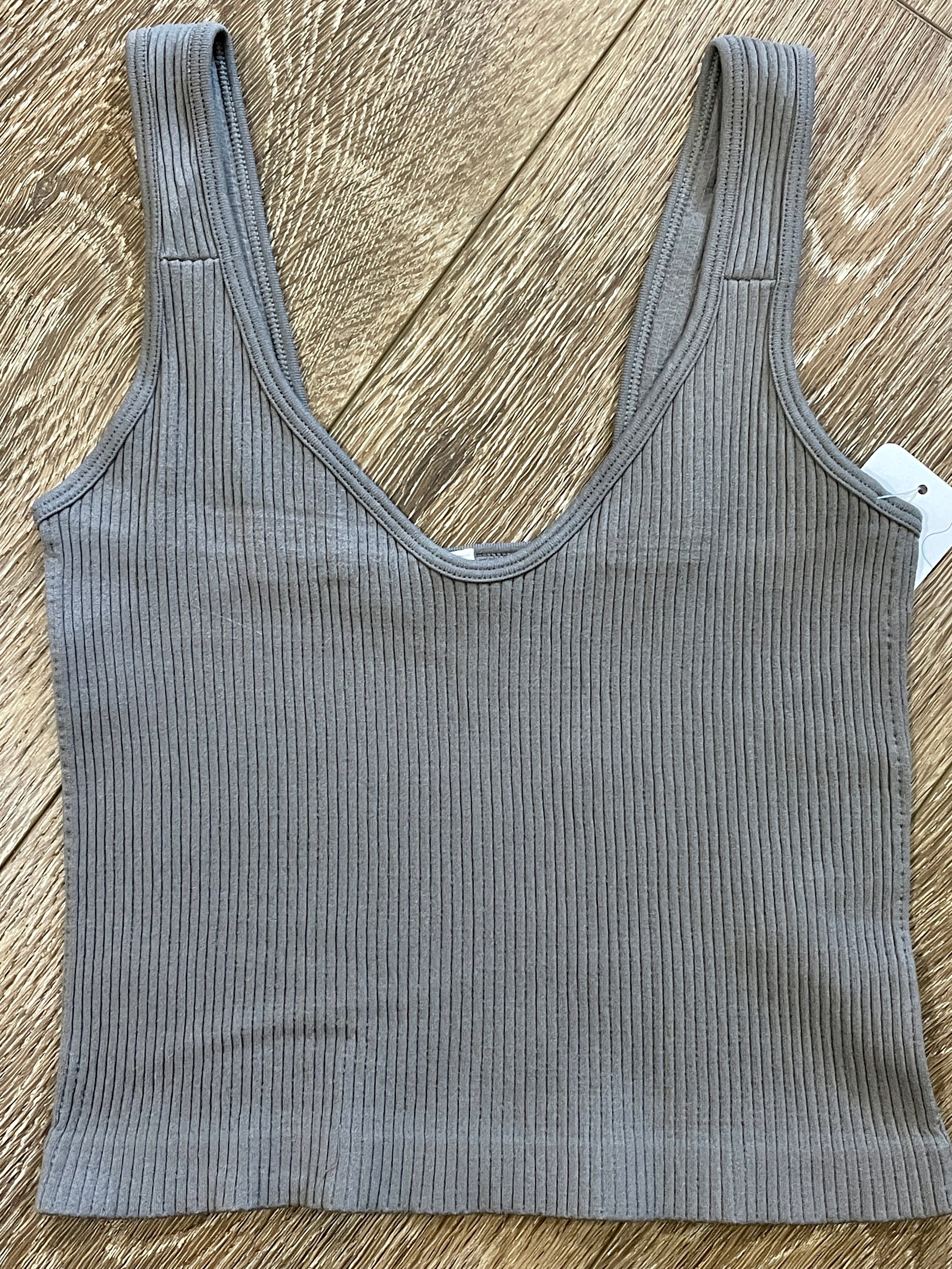 Ribbed Cropped Tank Top in Pewter Grey - One Size