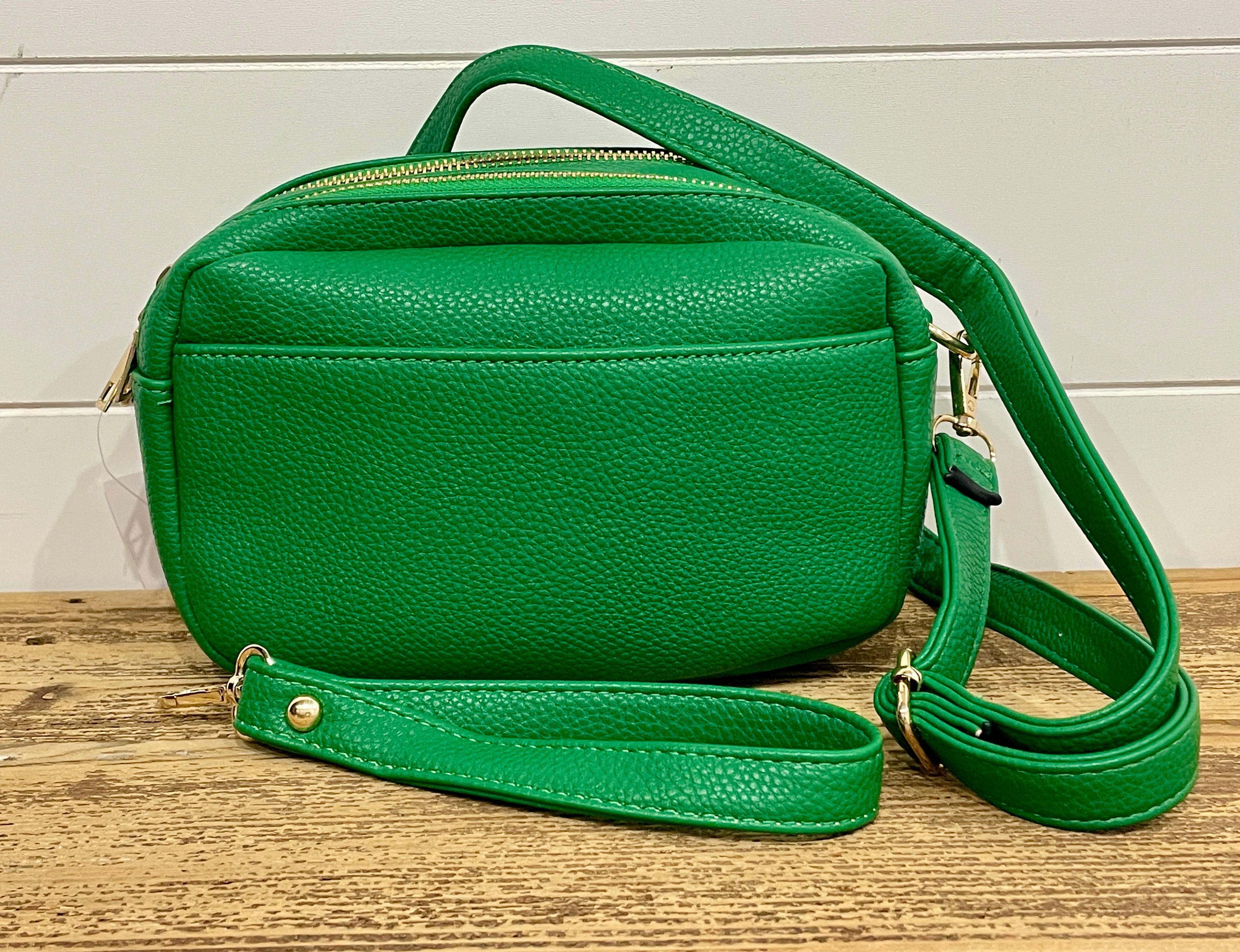 Ciao, Babe! Leather Rectangle Crossbody Bag in Kelly Green