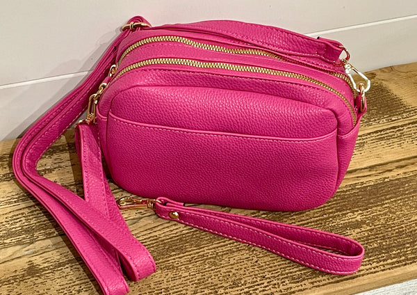 Ciao, Babe! Leather Rectangle Crossbody Bag in Fuchsia