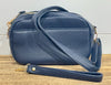 Ciao, Babe!  Leather Rectangle Crossbody Bag in Navy