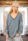 Talk To Me Washed Oversized Top in Denim Blue - Curvy