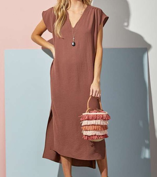 Life is So Good Maxi Dress in Mocha - Curvy