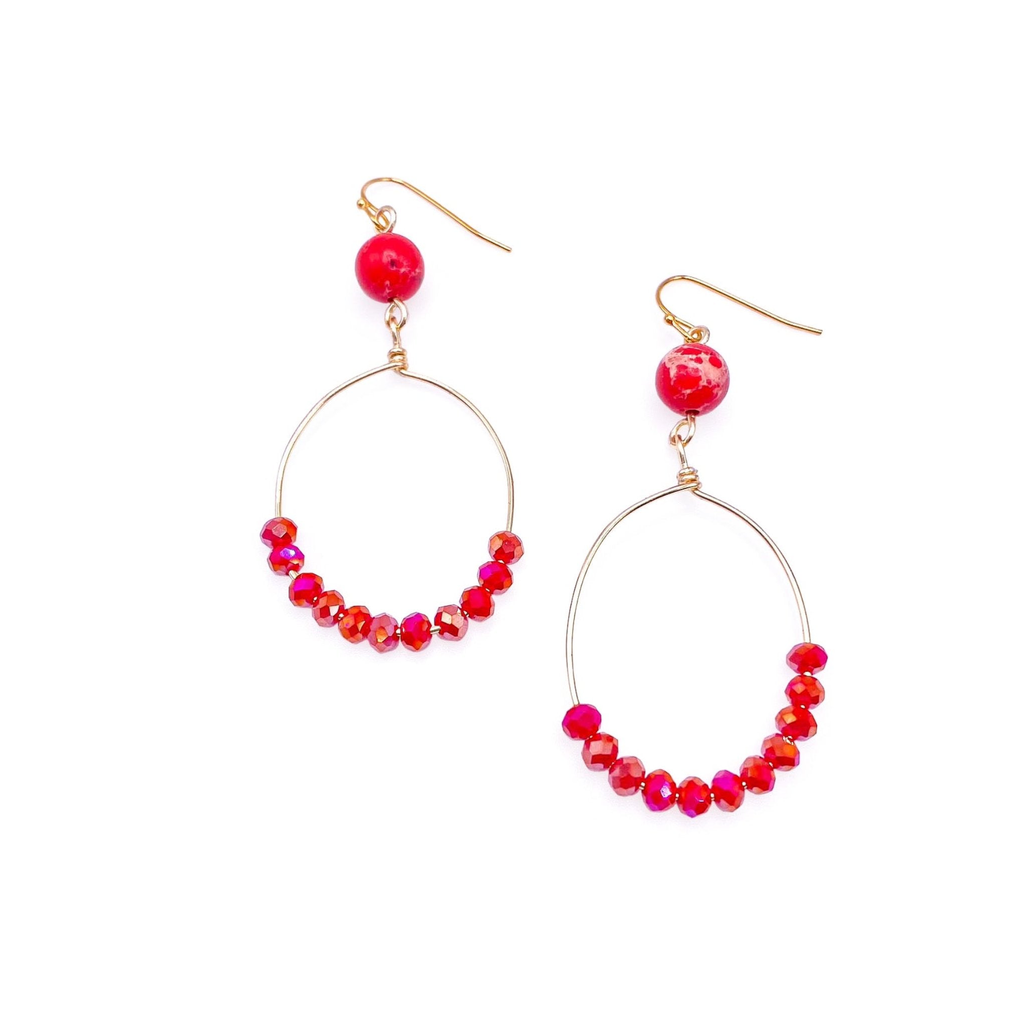 Stunning Red Crystal and Jasper Fishhook Earrings