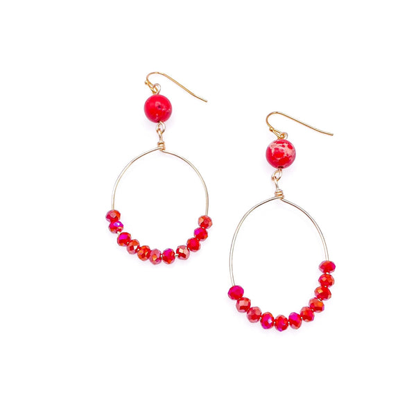 Stunning Red Crystal and Jasper Fishhook Earrings