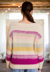 Tell Me Everything Mult Stripe Sweater in Cream/Fuchsia