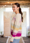 Tell Me Everything Mult Stripe Sweater in Cream/Fuchsia