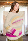 Tell Me Everything Mult Stripe Sweater in Cream/Fuchsia - Curvy