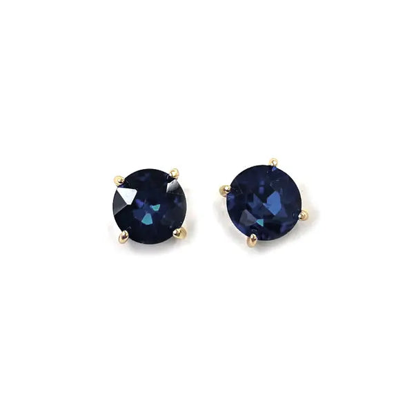 Broadway 12mm Cushion Cut Round Crystal Glass Bead Stud Earrings in Sapphire Blue