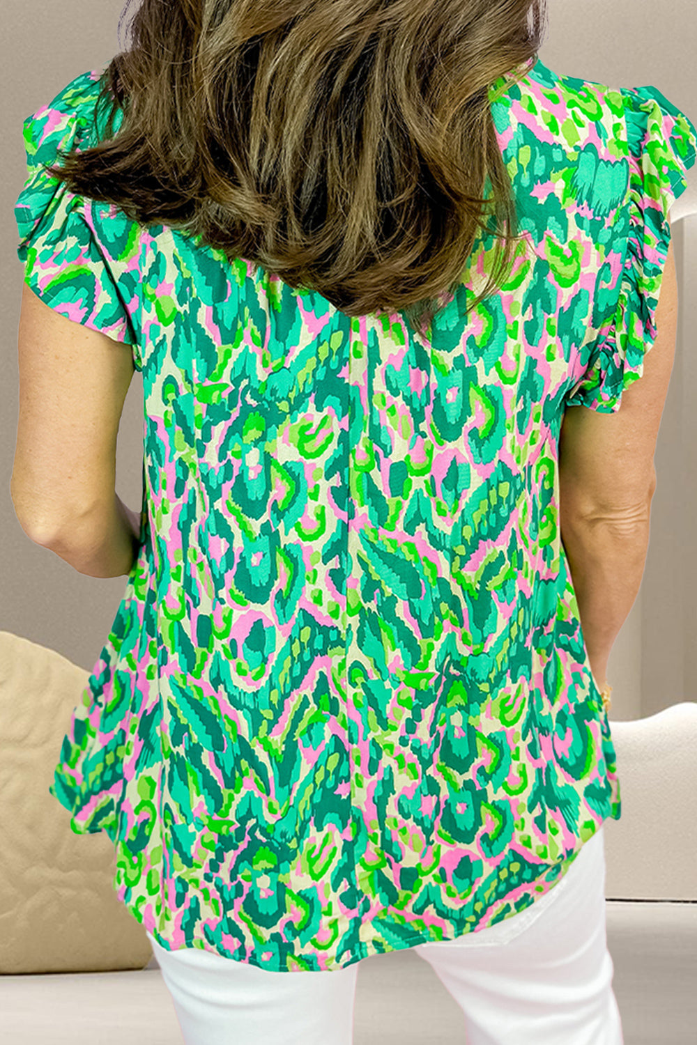 Bring Out Your Best Graphic Printed Tie Neck Blouse in Green or Strawberry