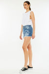 Elise High Rise Distressed Denim Shorts in Medium by KanCan in Junior and Curvy